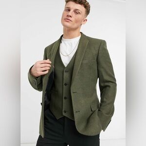 ASOS Design Skinny Wool Mix 3-Piece Suit in Khaki Twill